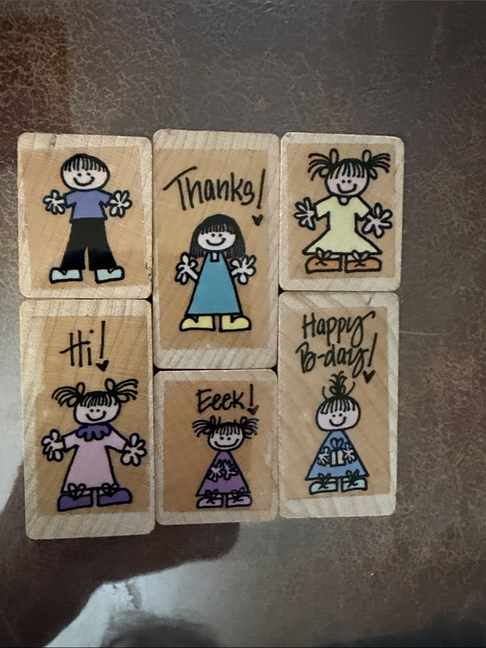 Wood Stamps Children Hi Thanks Happy B-day Boys and Girls
